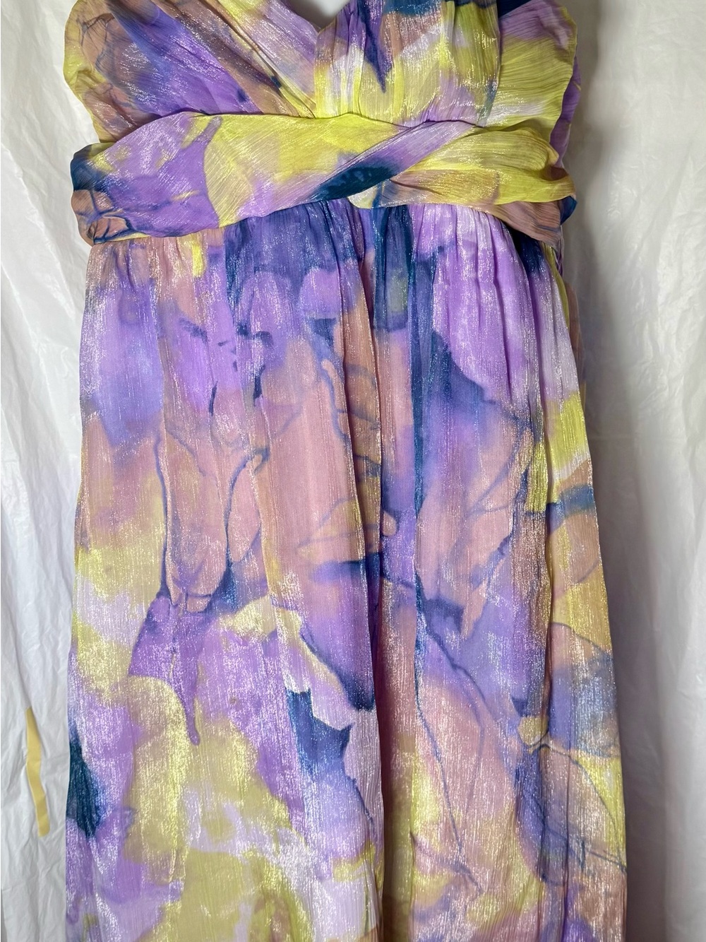 jonathan martin Lavender, Yellow and Peach Backless Pleated Maxi Dress